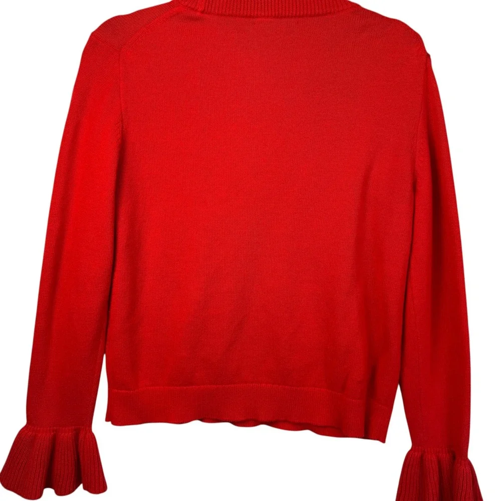 J. Crew Sweater M Red Cotton‎ Ruffle Cuff Long Sleeve Crew Neck